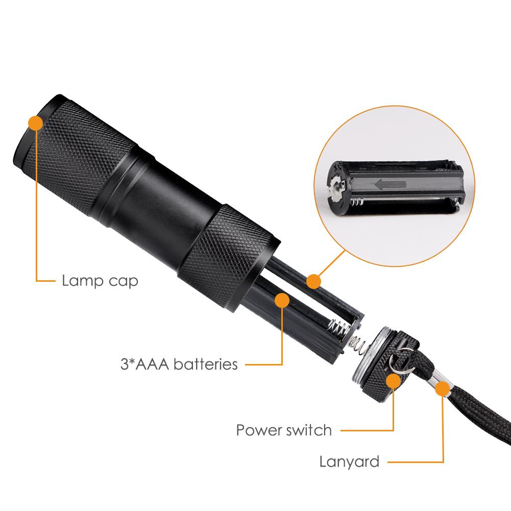 Mini Linterna UV 9LED para Detección de Tinta Invisible