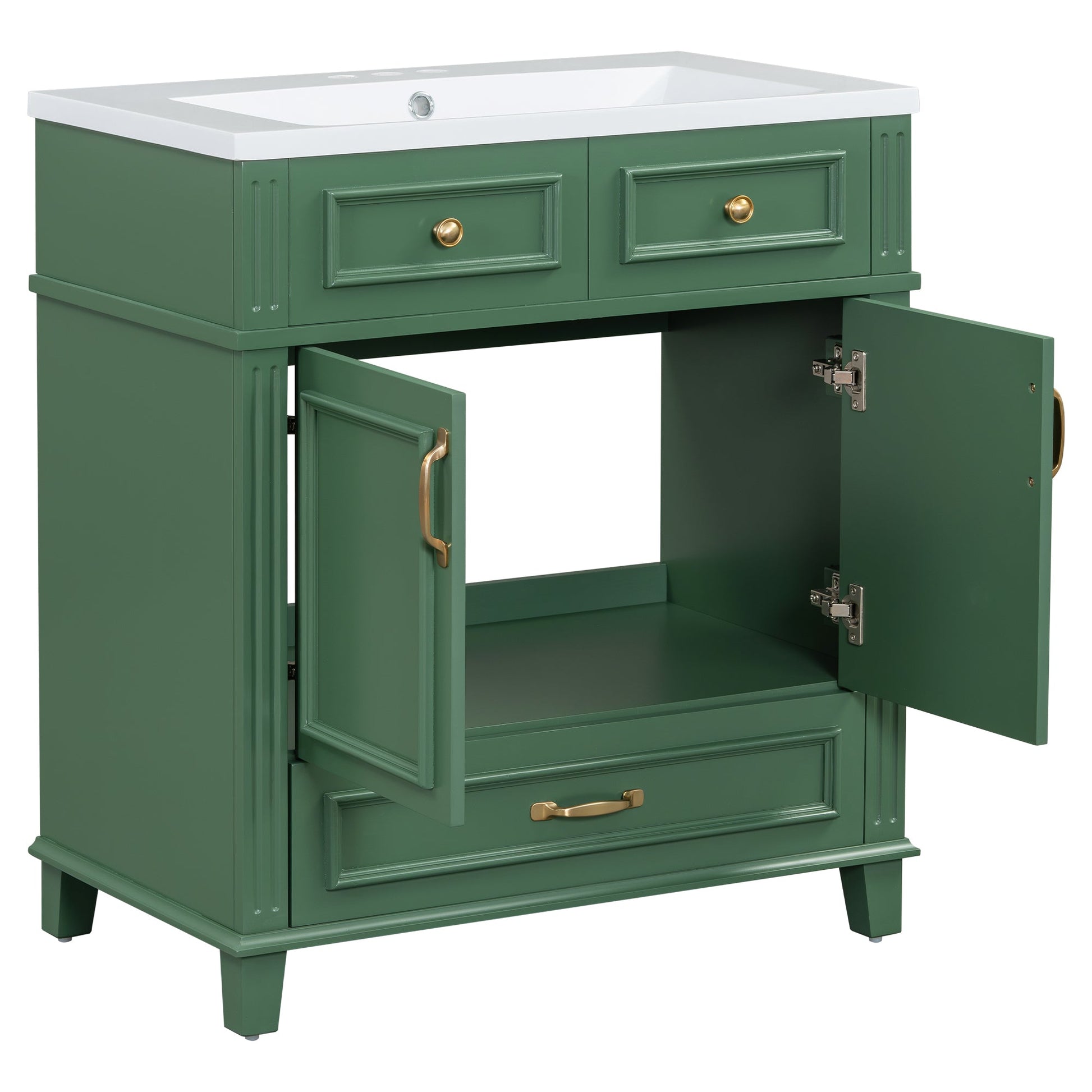 30 inch uncovered bathroom vanity with soft closed door, limited to solid wood frame bathroom storage cabinet green - Korvel