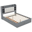 Wood Queen Size Platform Bed with Storage Headboard  Shelves and 2 Drawers  Gray - Korvel