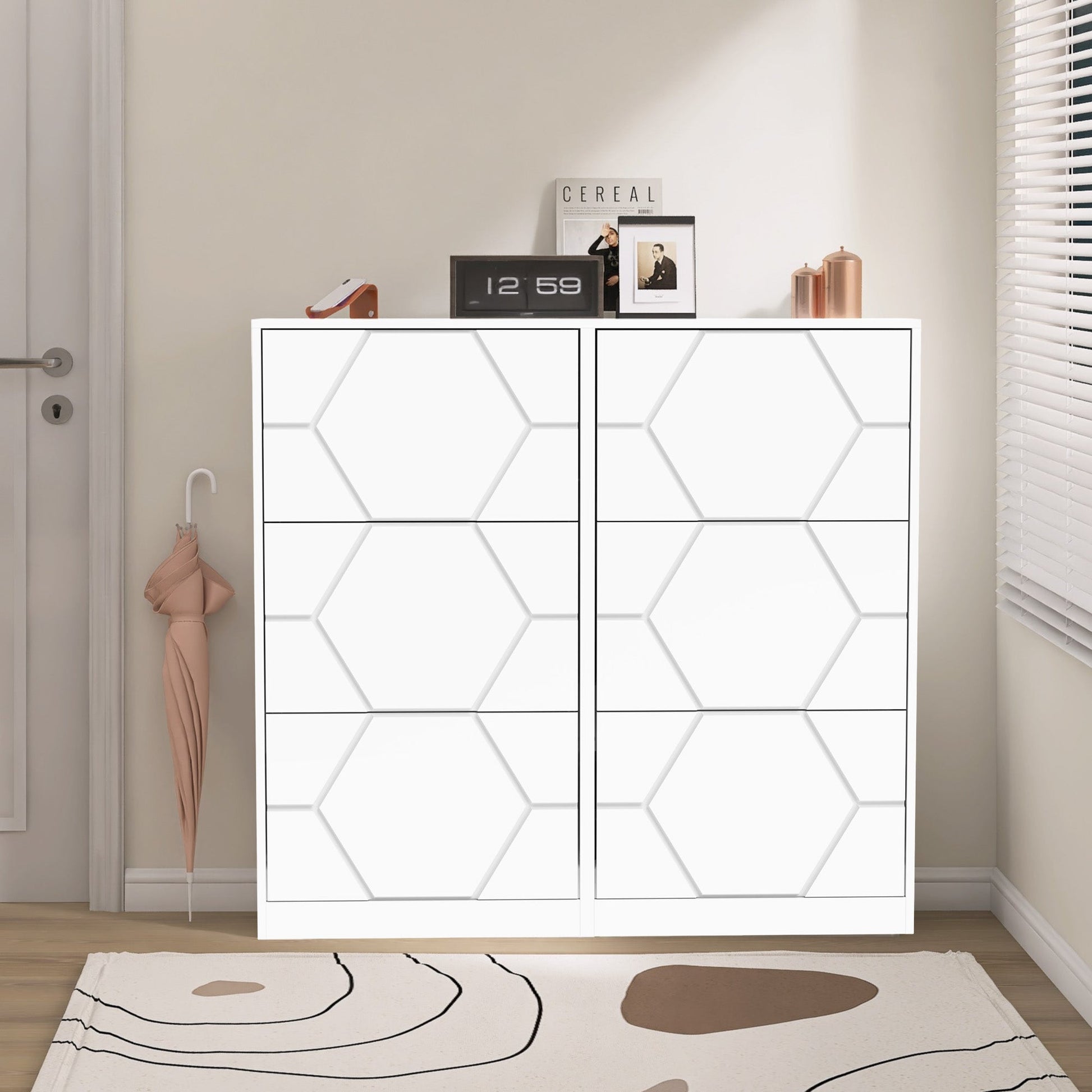 Shoe Storage Cabinet for Entryway, 6 Tiers Shoe Organizer with Carved Panels Vertical Shoe Cabinet for Front Door Entrance - Korvel
