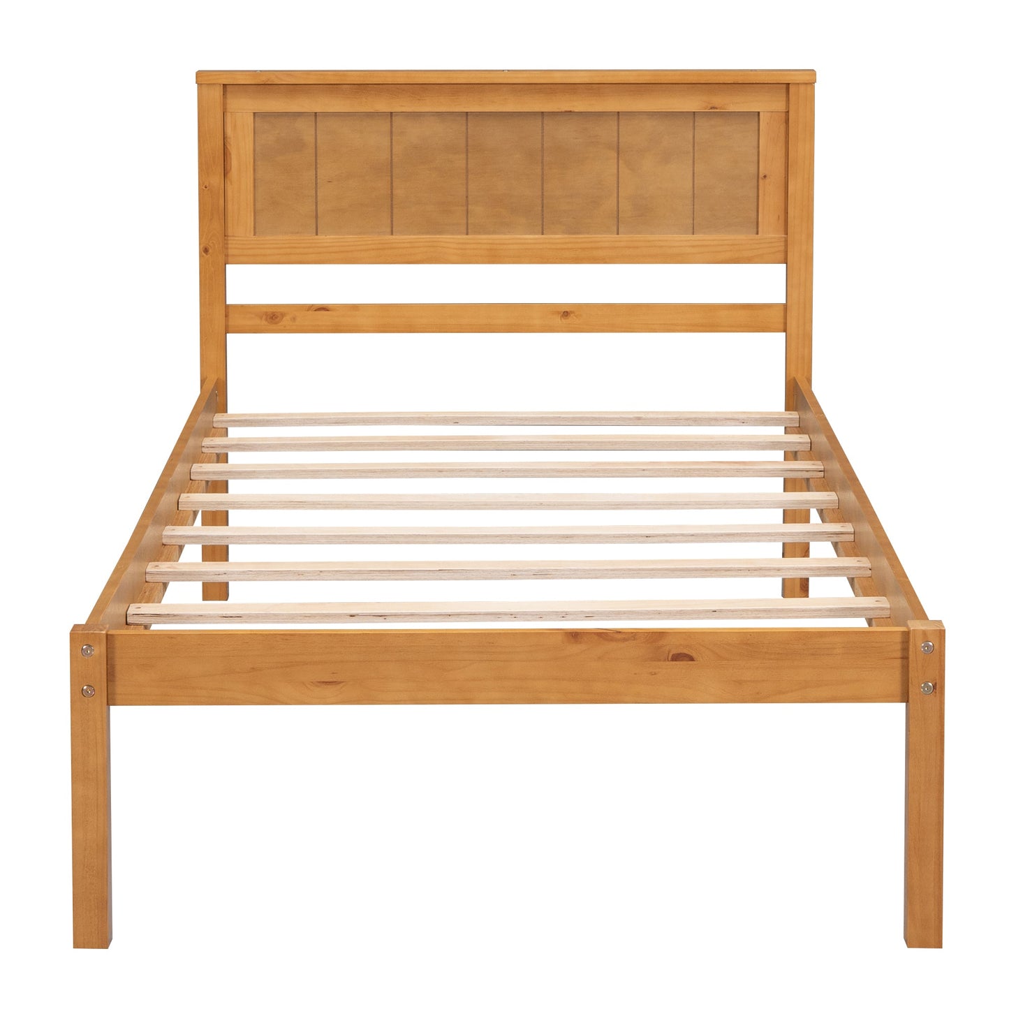 Elegant Twin Platform Bed Frame with Headboard - Oak Finish