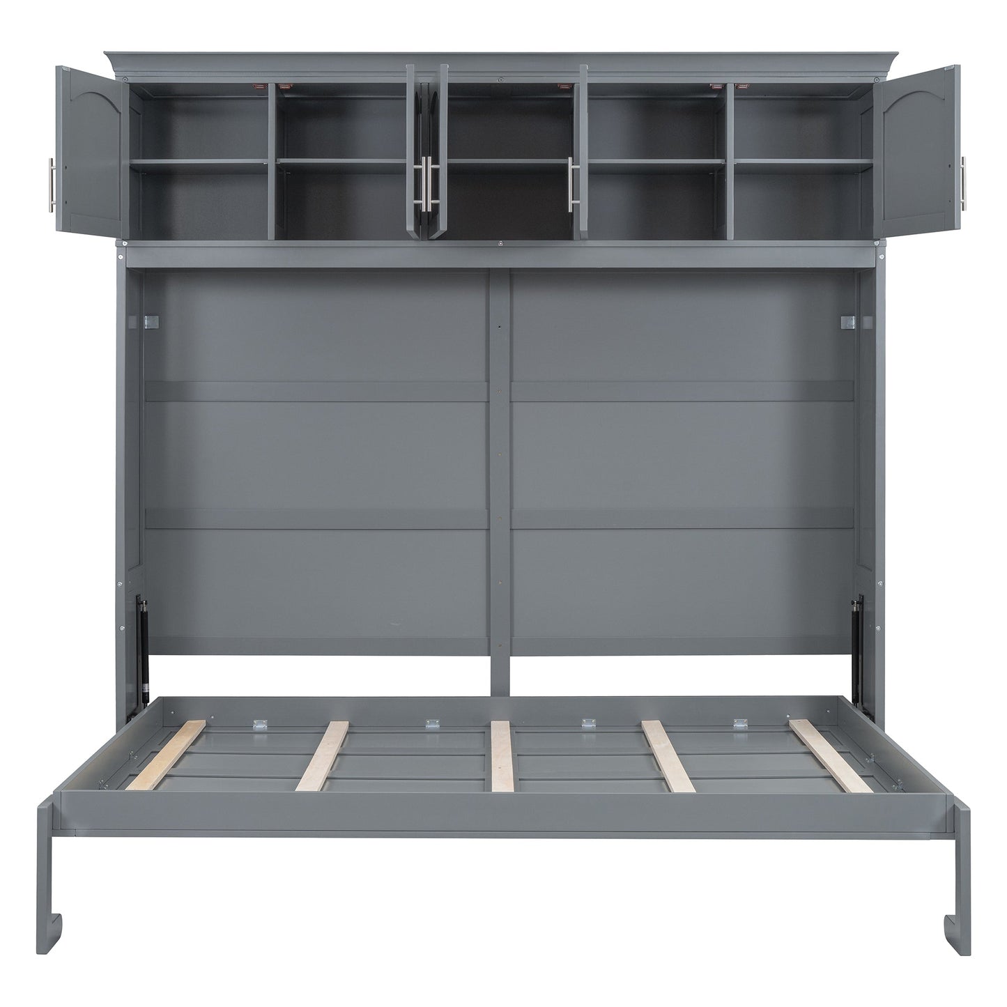Full Size Murphy Bed Wall Bed with Top Cabinets,Gray - Korvel