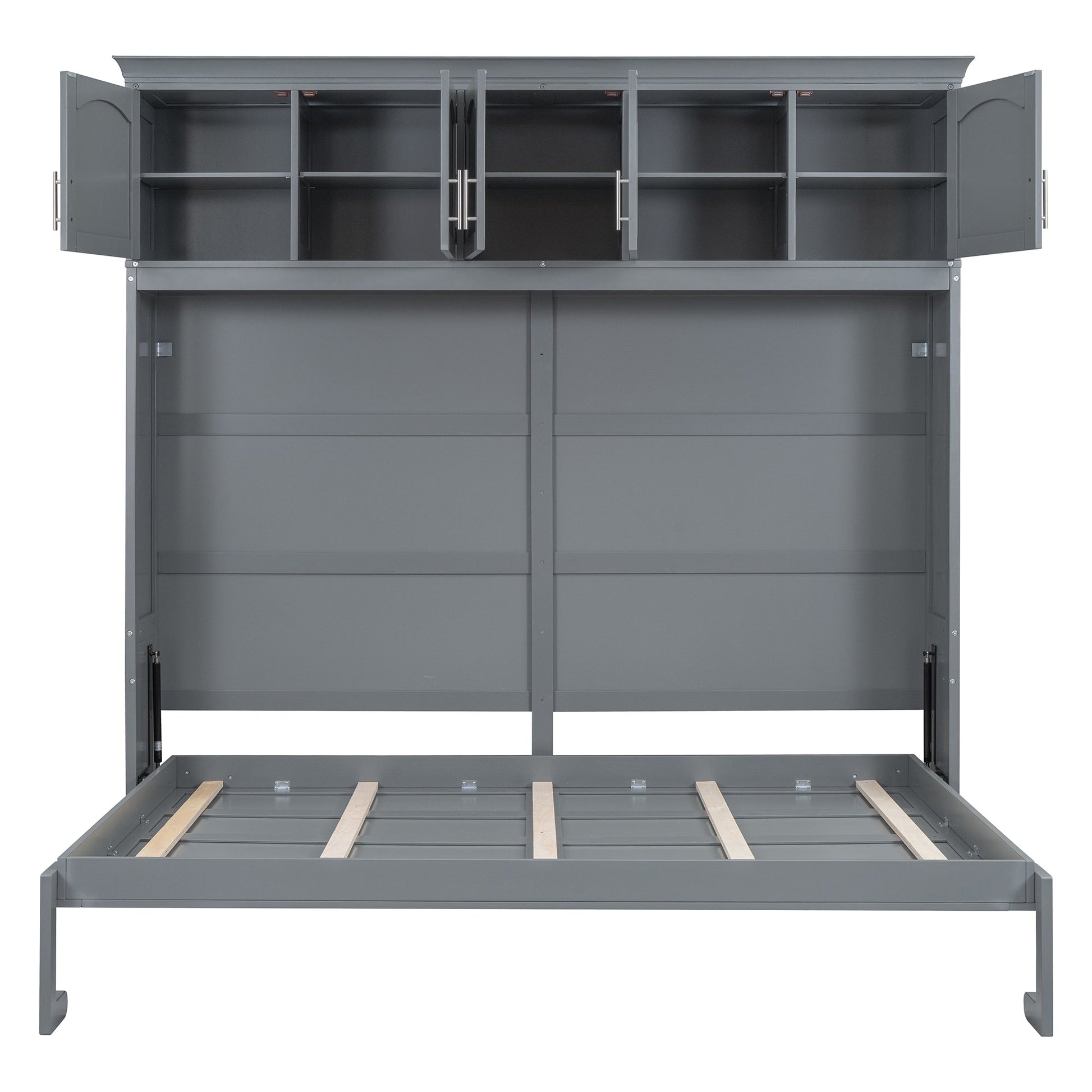 Full Size Murphy Bed Wall Bed with Top Cabinets,Gray - Korvel