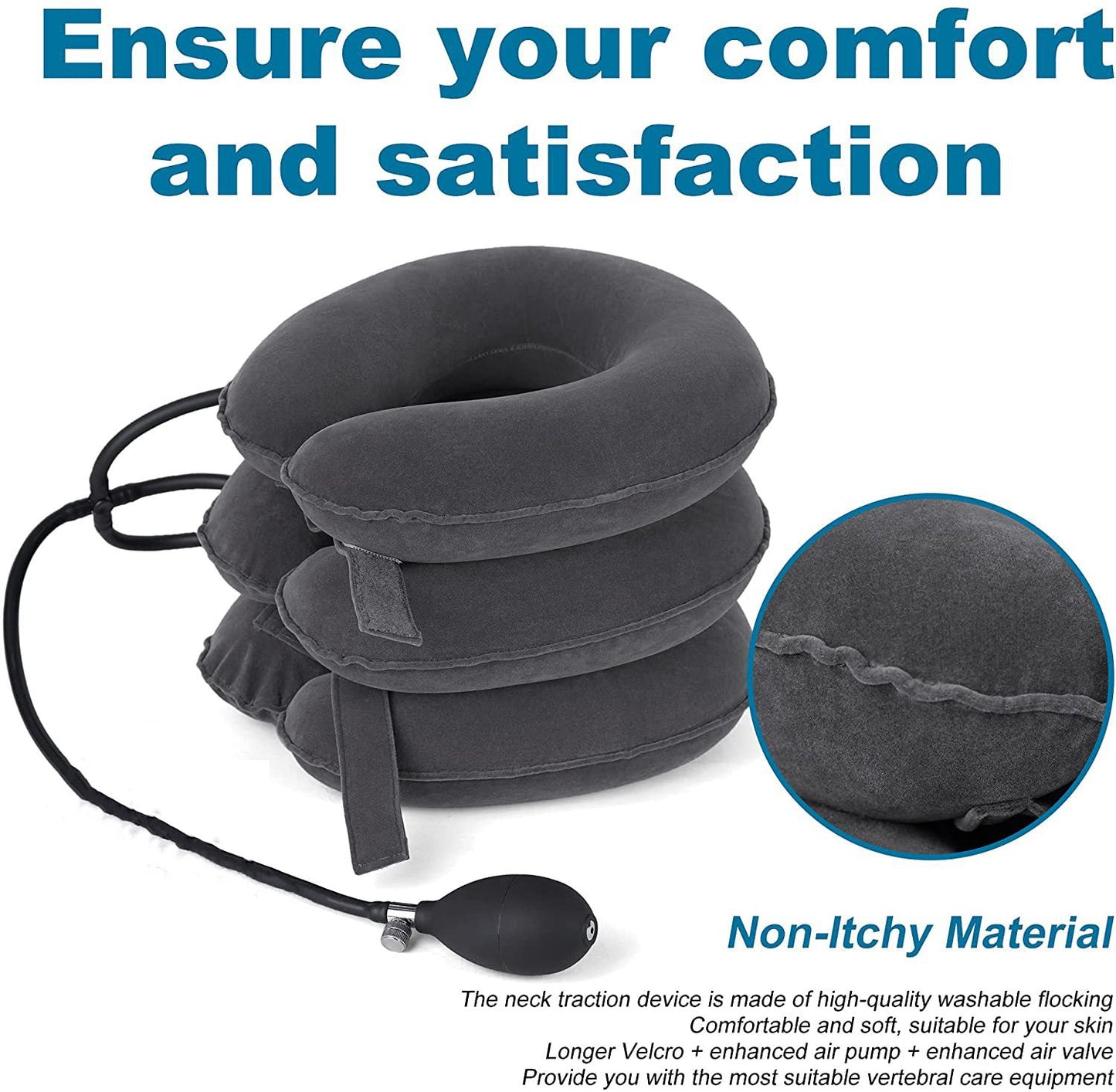 Cervical Traction Device Neck Support Pillow Inflatable Adjustable Neck Stretcher Three-Layer Inflatable Neck Pillow - Korvel