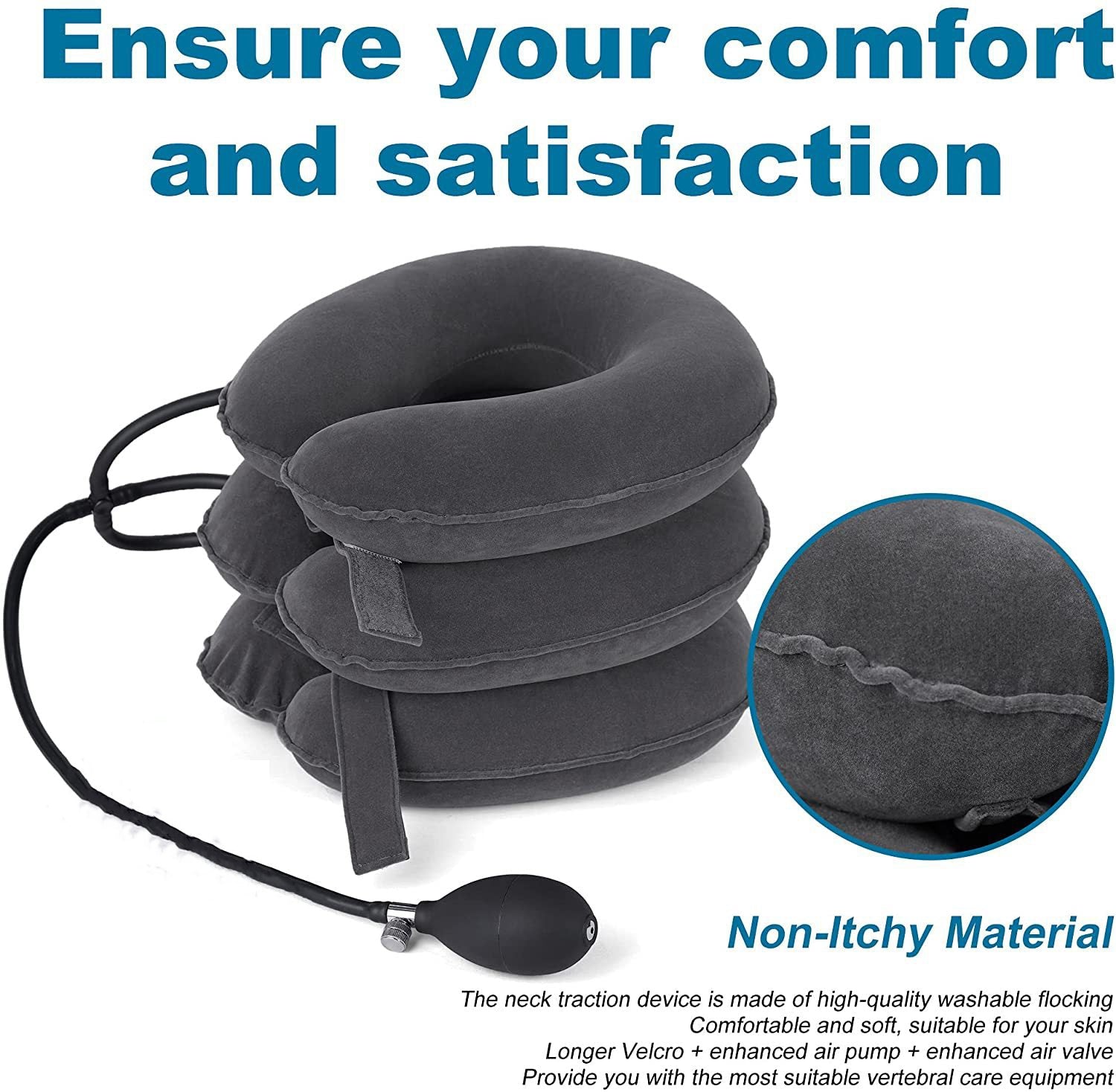 Cervical Traction Device Neck Support Pillow Inflatable Adjustable Neck Stretcher Three-Layer Inflatable Neck Pillow - Korvel