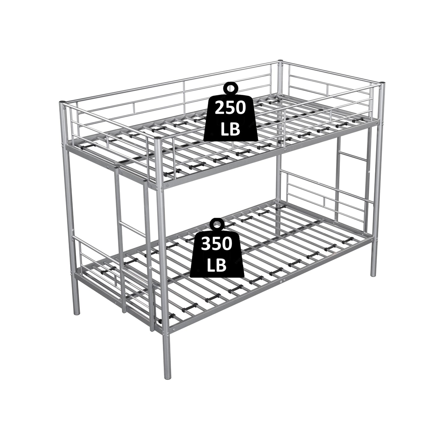 Metal bunk bed/sturdy/noise reduction/2 side ladders/safety guardrails/CPC certification/no spring box required (Silver) - Korvel