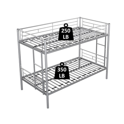 Metal bunk bed/sturdy/noise reduction/2 side ladders/safety guardrails/CPC certification/no spring box required (Silver) - Korvel