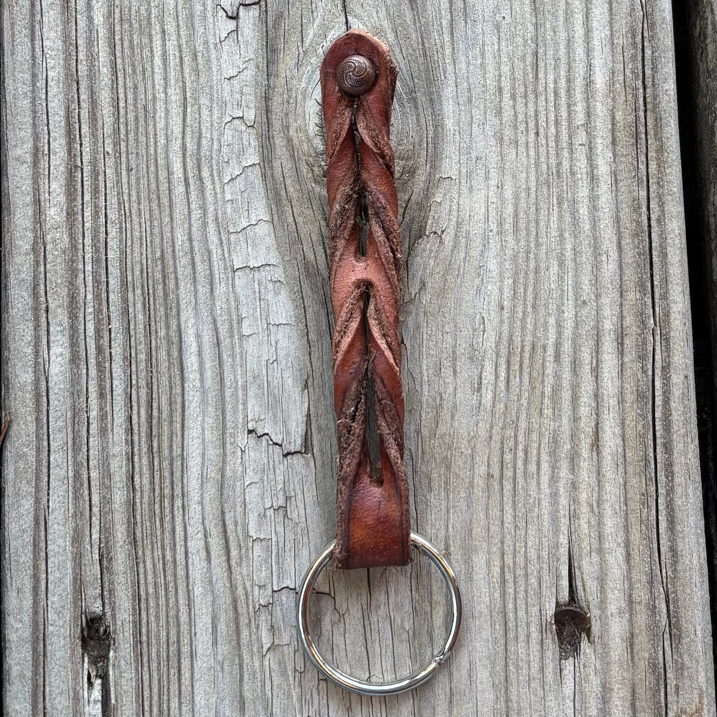 Stylish Twisted Leather Keychains with Stud Accents - Korvel