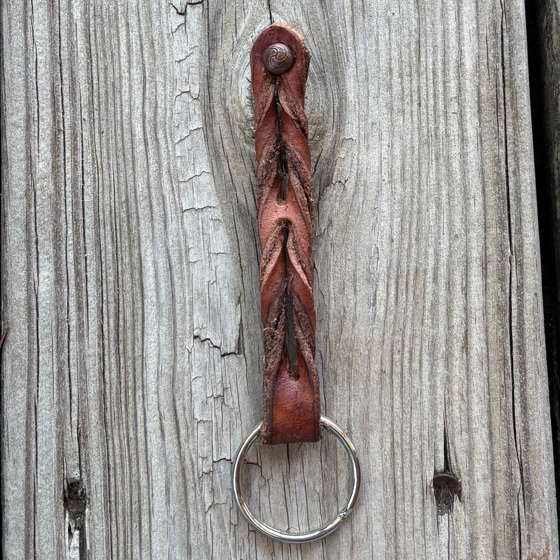 Stylish Twisted Leather Keychains with Stud Accents - Korvel