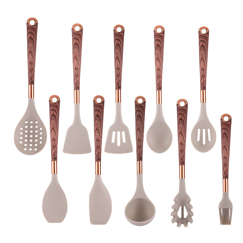 10 Pieces Kitchen Tools Set Wooden Handle Cooking Kitchen Utensil Set Silicone Utensils - Korvel