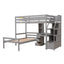 Cama loft tamaño twin con escalera de almacenamiento y escritorio - Gris