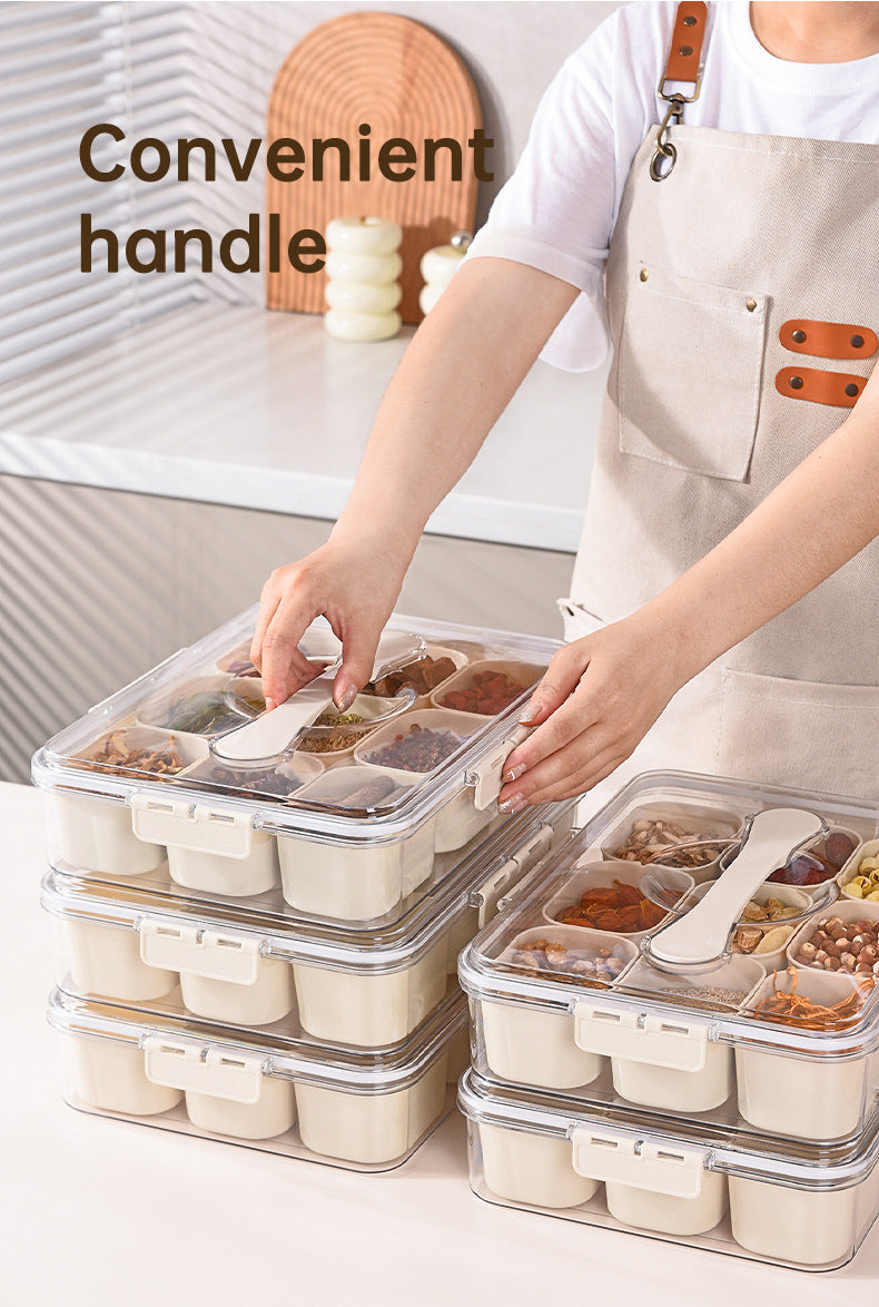 Design Sealed Snackle Storage Box With 9pcs Divider Plastic Divided Veggie Tray With Lid And Handle - Korvel