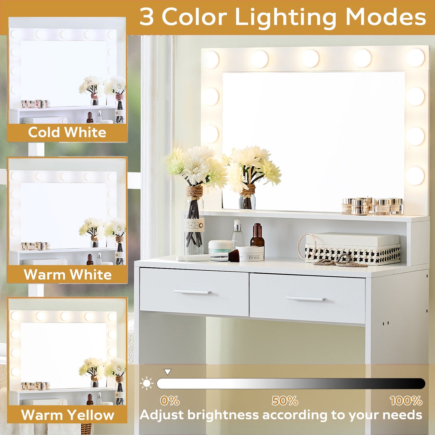 Makeup Vanity Desk with Mirror & Light - Korvel