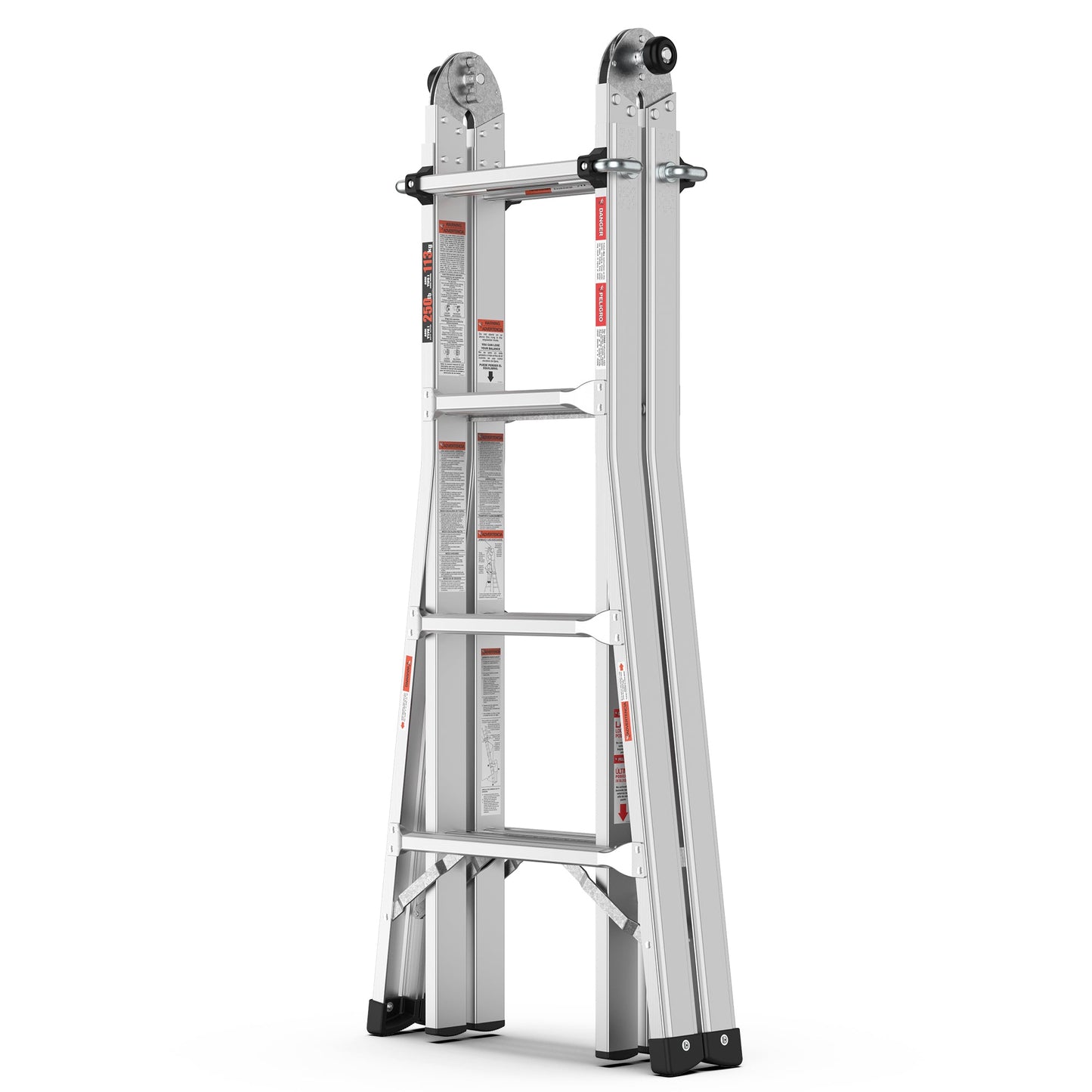 17ft Multi-Position Foldable Aluminum Ladder, A-Frame and Straight Ladder, ANSI 250lbs - Korvel