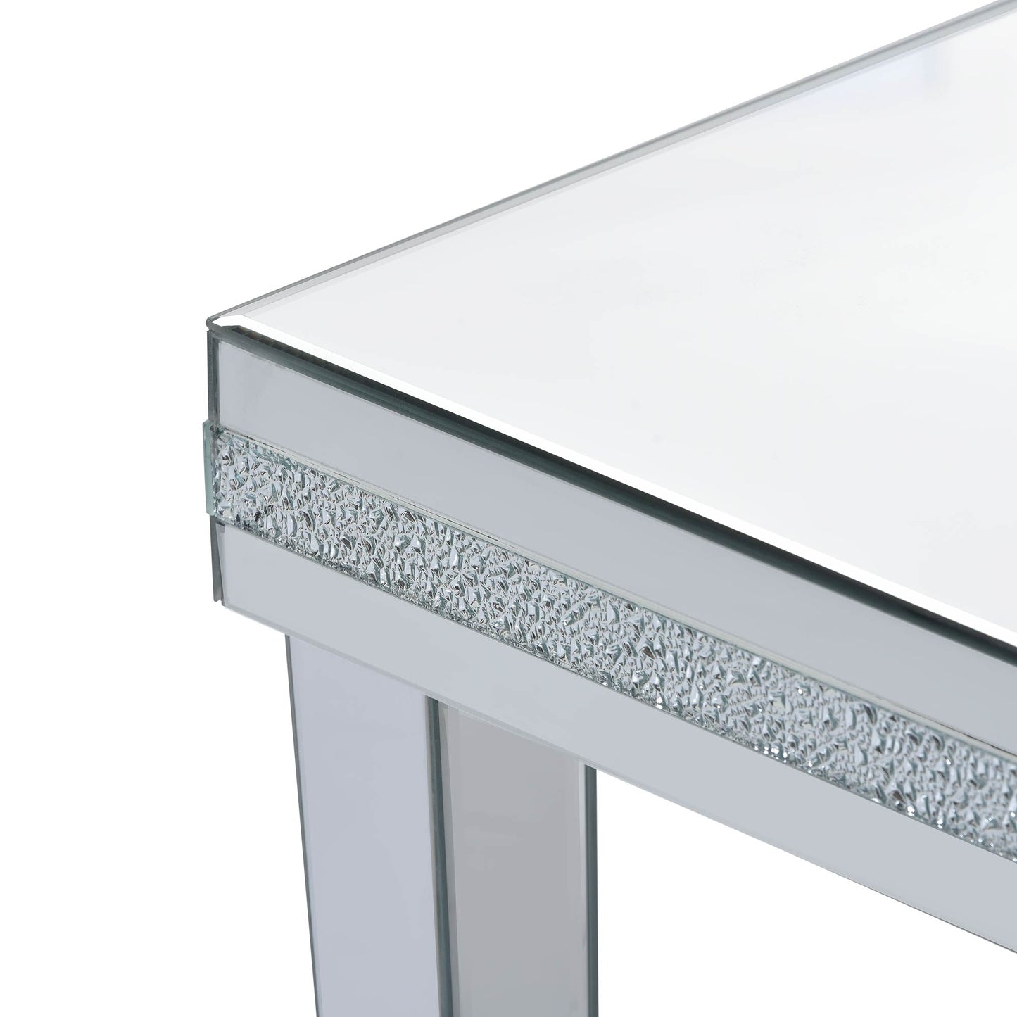 ON-TRANS glass mirror edge table, easy to assemble crystal design and adjustable height leg edge table, silver - Korvel