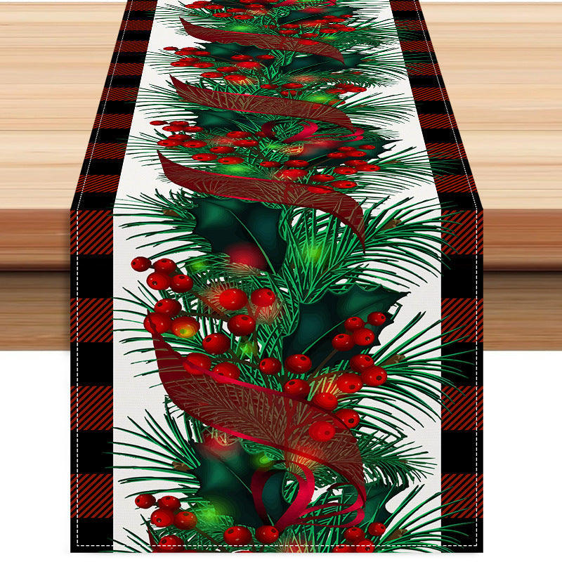 New red and black checkered table flag Christmas red fruit printed tablecloth TV cabinet decoration tablecloth home fabric - Korvel