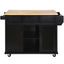 Kitchen trolley with rubber wood leaf countertop, 5-wheel kitchen island, storage cabinet and 3 dining drawers, black - Korvel