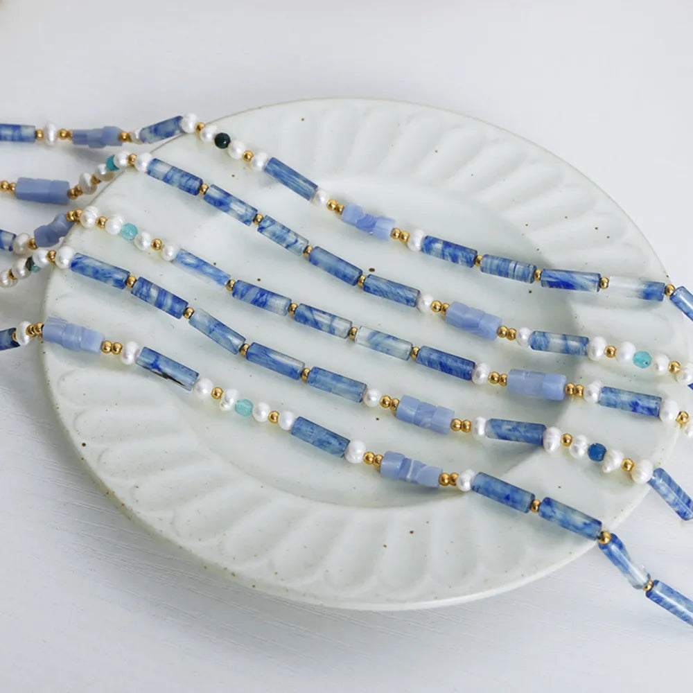 Freshwater Pearl and Titanium Steel Geometric Bead Necklace