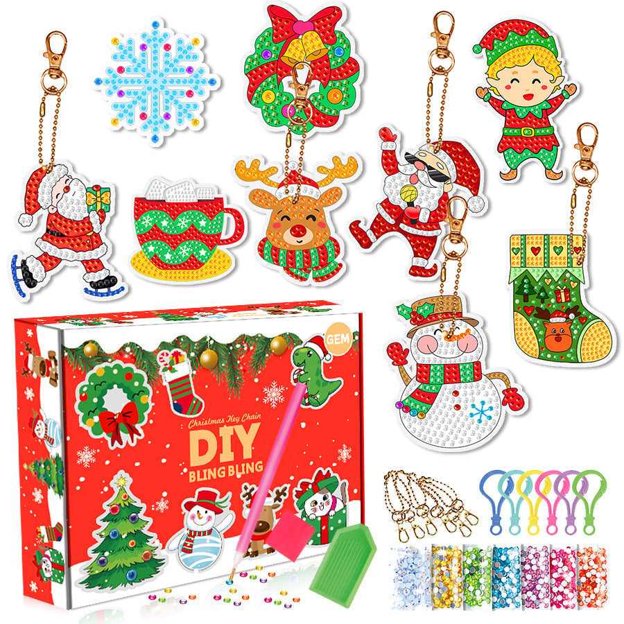 Christmas Diamond Painting Keychain 5D DIY Hanging Diamond Art Kits Diamond Ornaments for Kids Christmas Crafts Family Decor - Korvel