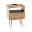15.75" Rattan End table with Power Outlet & USB Ports  Modern nightstand with drawer and solid wood legs - Korvel