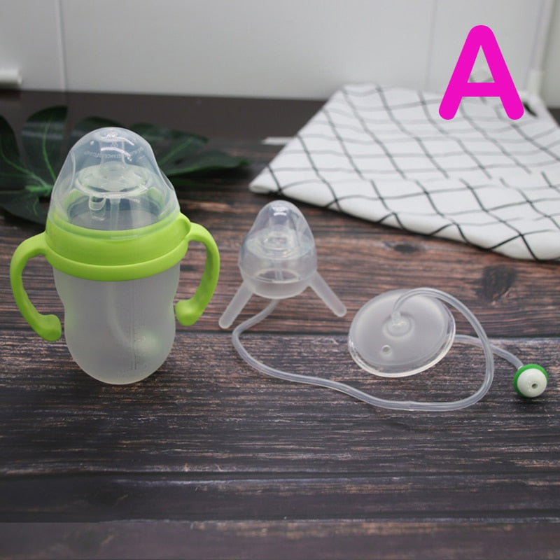 250ml Baby Bottle Kids Cup Silicone Sippy Children Training Cute Baby Drinking Water Straw Feeding Bottle Hands-free Bottle - Korvel