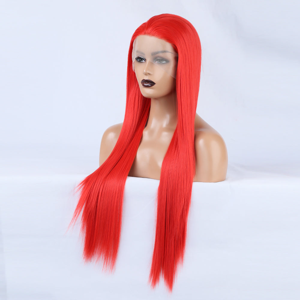 Perruque en Dentelle Rouge pour Femmes - Accessoire de Cheveux Longs et Lisses