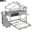 Twin over Full House Bunk Bed with Storage Staircase and Blackboard Gray - Korvel