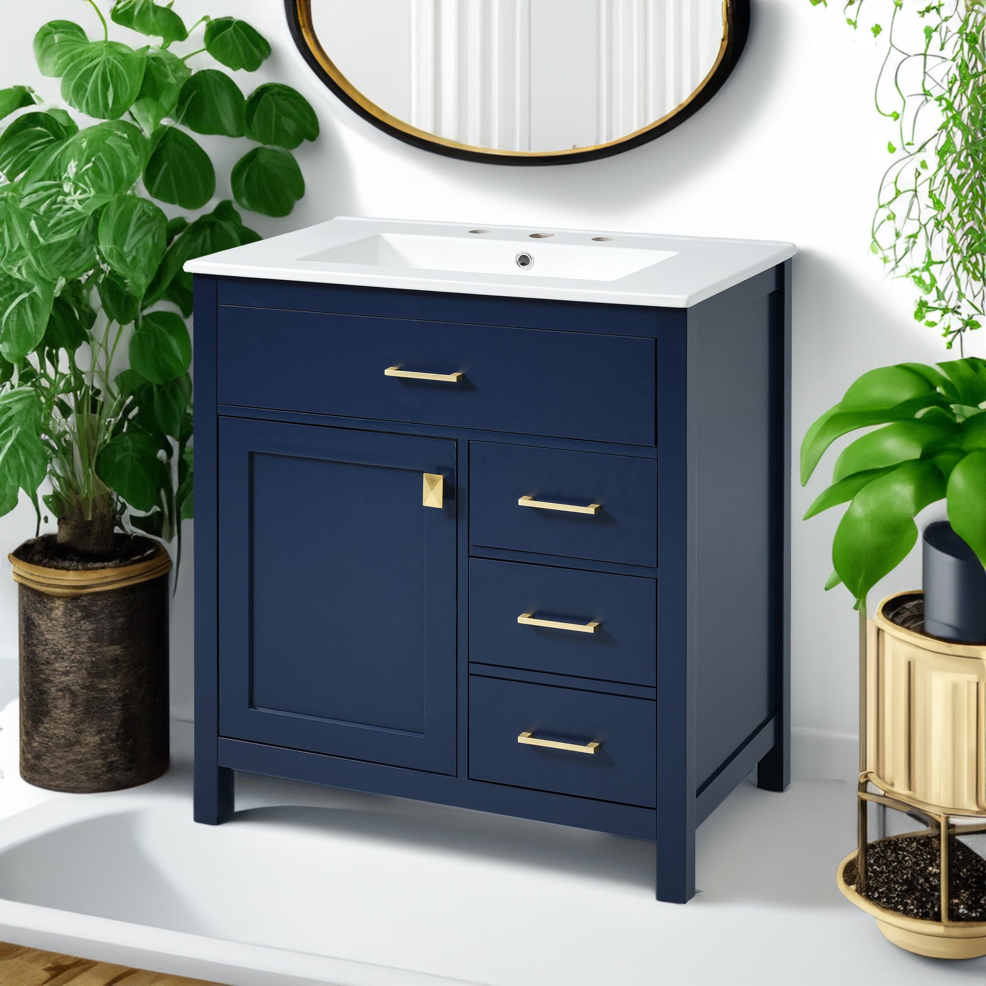30-Inch Blue Bathroom Vanity with Ceramic Sink and Ample Storage - Ideal Choice for Small Bathrooms - Korvel