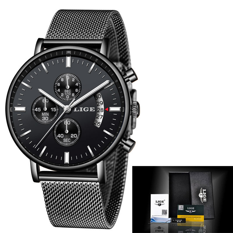 LIGE Fashion Mesh Strap Waterproof Men's Watch - Korvel