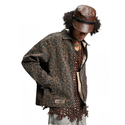Leopard Print Denim Trucker Jacket for Men