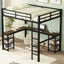 Full Metal Loft Bed with Desk and Shelves, Loft Bed with Ladder and Guardrails, Loft Bed Frame for Bedroom, Black - Korvel