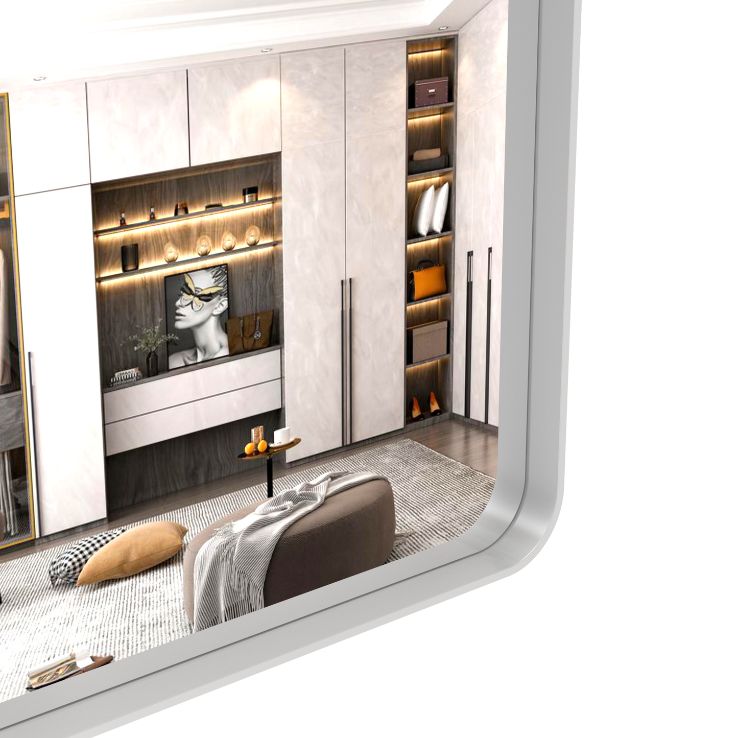Large Movable Tray Bathroom Mirror with Aluminum Frame
