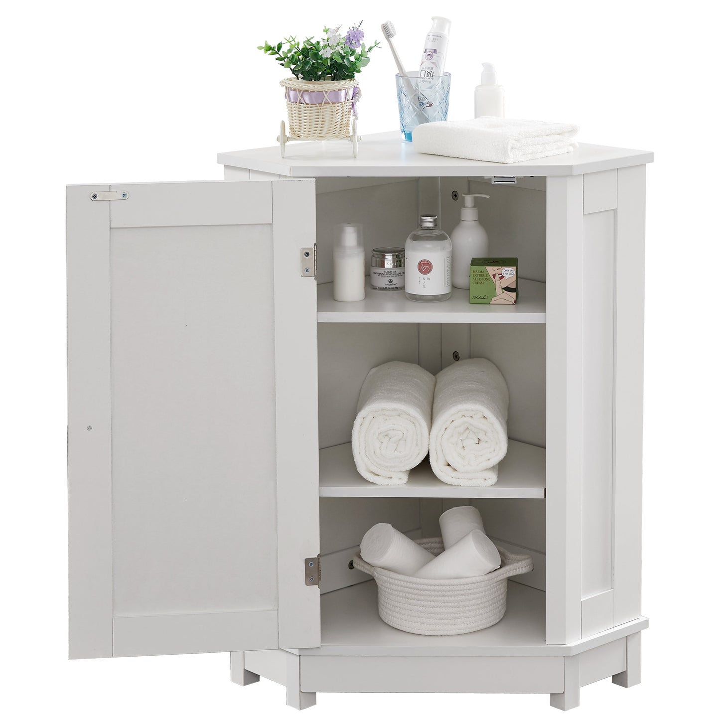 Modern White Triangle Corner Bathroom Cabinet with Adjustable Shelf