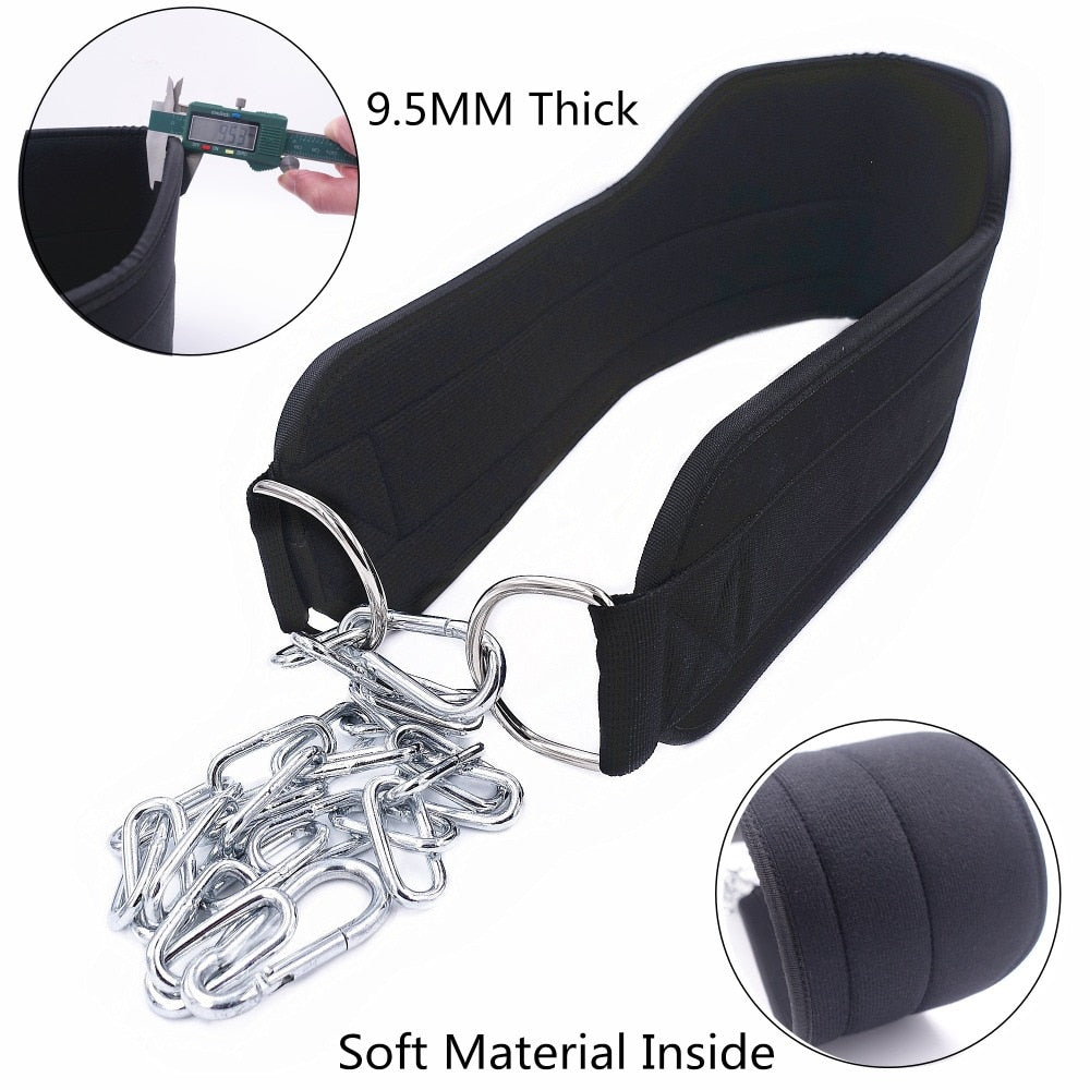 Thick Neoprene Weight Lifting Belt with Chain Dipping Belt for Pull Up Chin Up Kettlebell Barbell Fitness Bodybuilding Gym Belt - Korvel