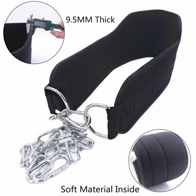 Thick Neoprene Weight Lifting Belt with Chain Dipping Belt for Pull Up Chin Up Kettlebell Barbell Fitness Bodybuilding Gym Belt - Korvel