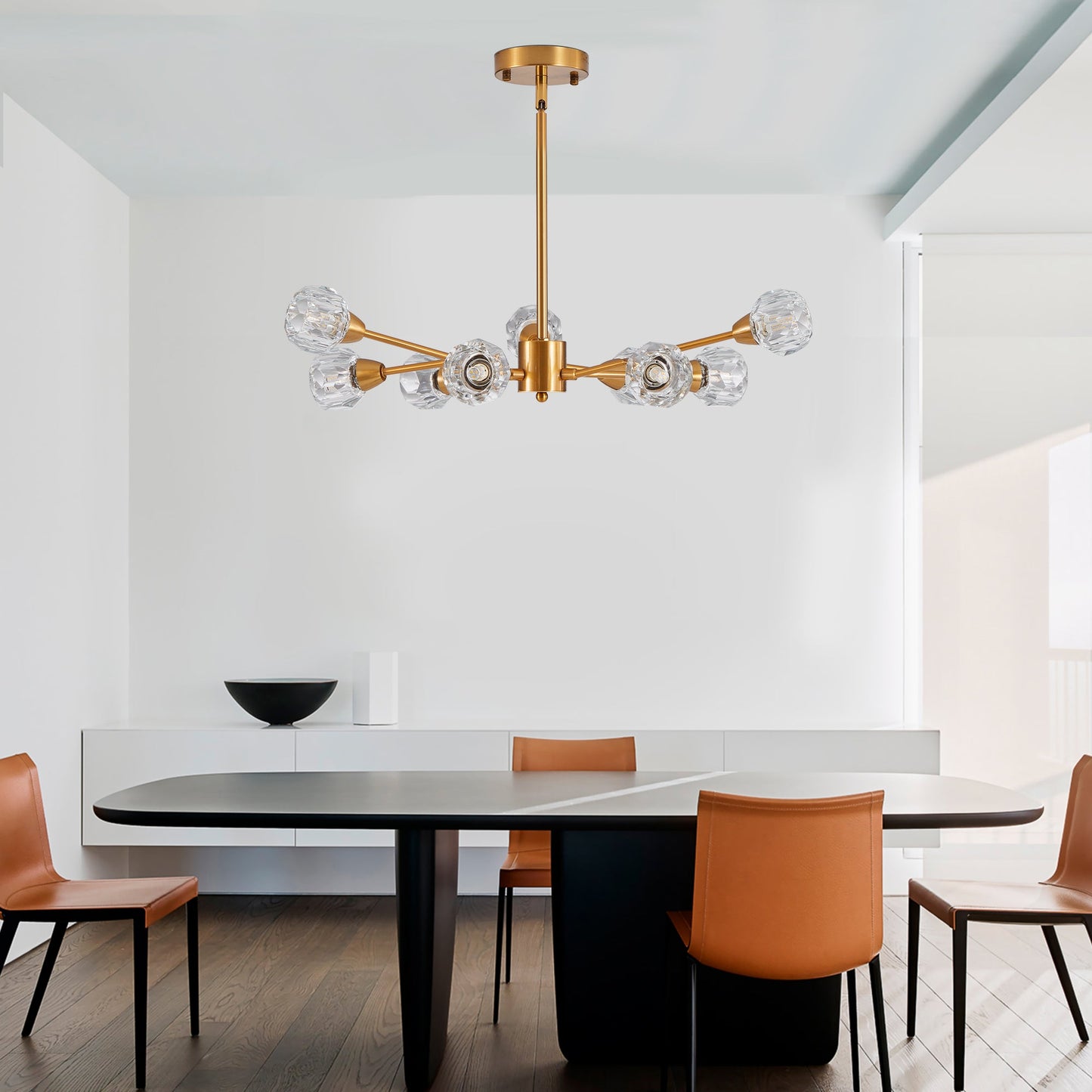 Modern Crystal Chandeliers, 9 Lights Golden Chandelier for Living Room Bedroom (Bulbs Not Included) - Korvel