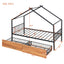 Twin Size Metal House Bed with Two Drawers - Black