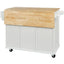 Kitchen trolley with rubber wood leaf countertop, 5-wheel kitchen island, storage cabinet and 3 dining drawers, white - Korvel