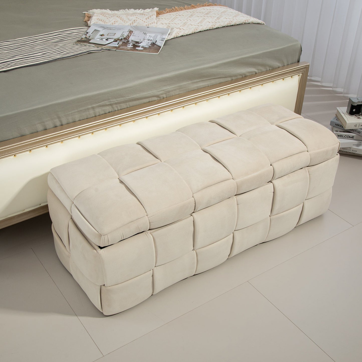 Ottomana de Almacenamiento Tapizada COOLMOR - Beige