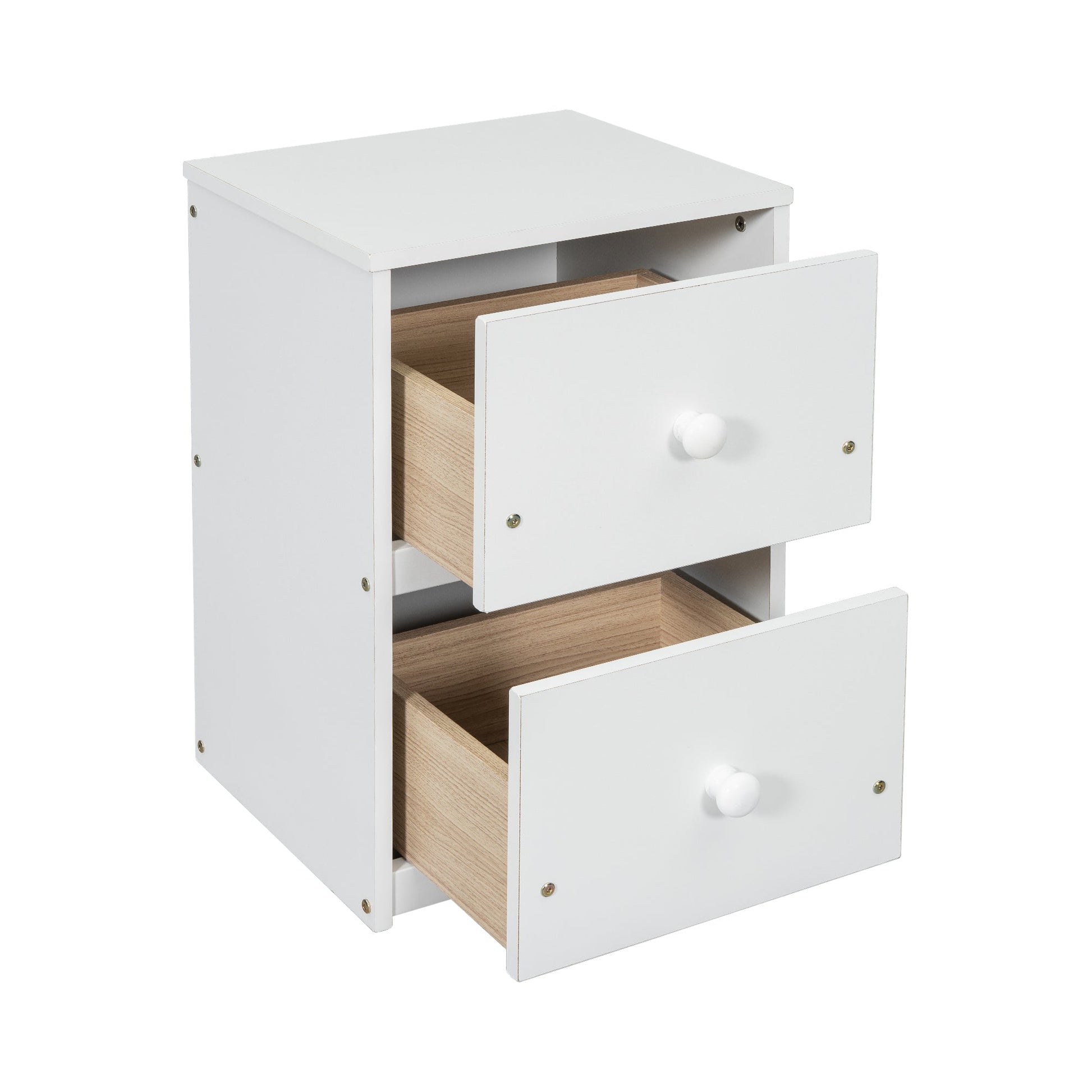 Twin Loft Wood Bed with Under-bed, Built-in Desk, a Storage Cabinet of 2 Drawers, Guardrails, Ladder,White - Korvel