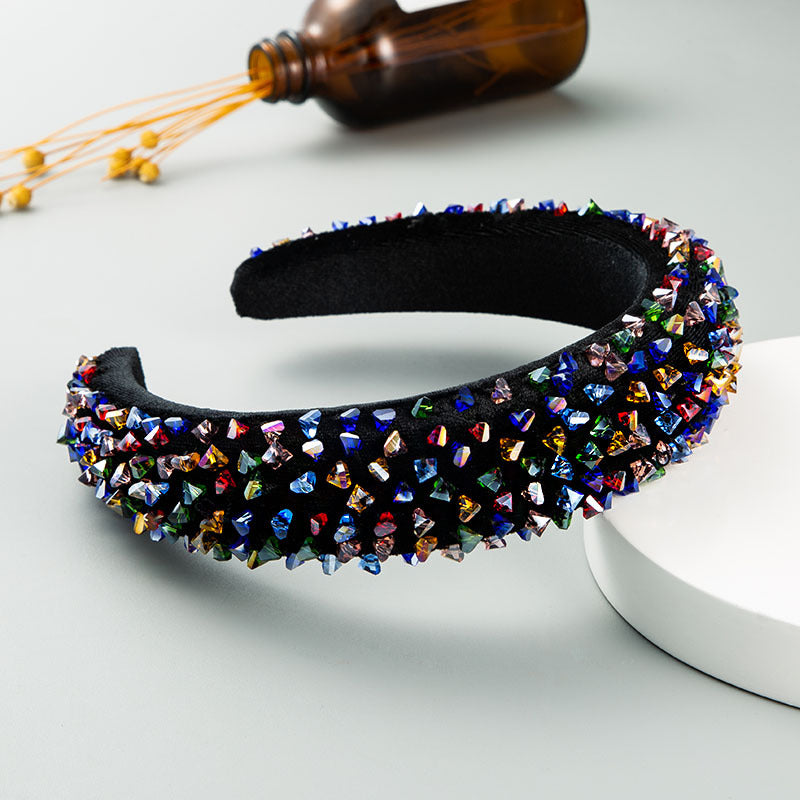 New Baroque Headband Feminine Color Hand-Stitched Glass Bead Headband Thin Sponge Headband - Korvel