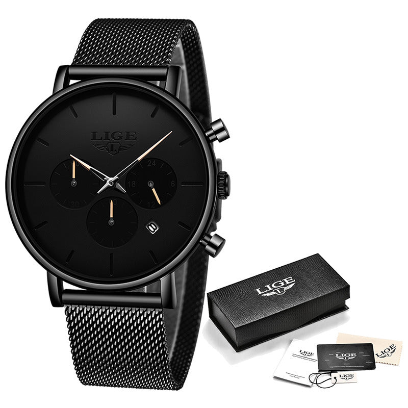 LIGE Men's Ultra Thin Multi-Functional Waterproof Quartz Watch