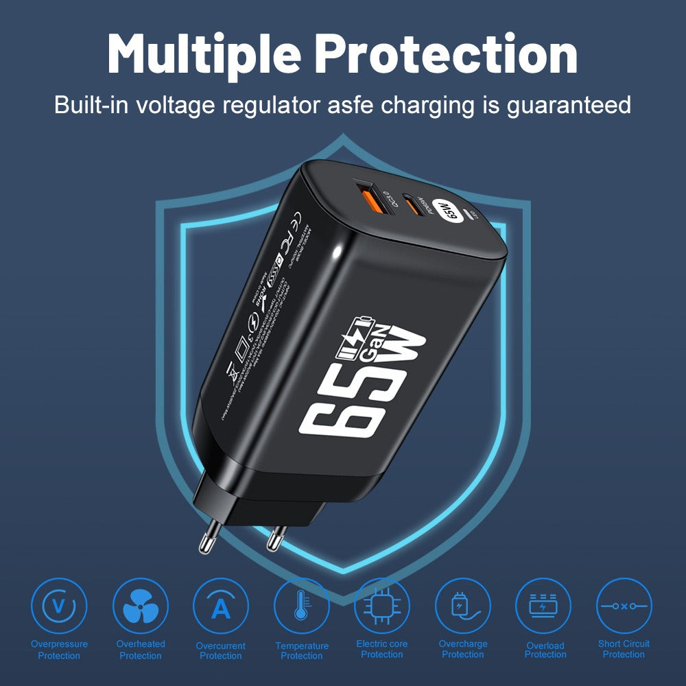 Computer laptop adapter GaN GaN PD65W fast charging head QC3.0 charger - Korvel