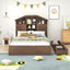 Cama Plataforma de Madera de Nogal de Tamaño Completo con Cabecera de Almacenamiento