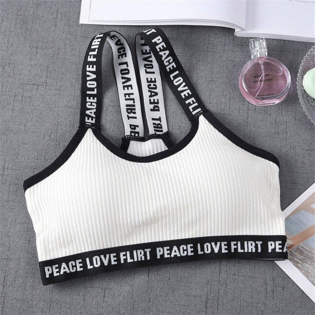 Sport Cropped Top Bra Push Up Running Yoga Bra Cotton Letters Sport Tops For Women Gym Wear Solid Fitness Bra Women Sportswear - Korvel