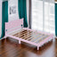 Queen Size Wood Platform Bed Frame, Retro Style Bed with Rectangular Headboard,No Need Box Spring,Pink - Korvel