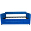 Blue padded twin beds with wheels, velvet fabric, no need for springs - Korvel