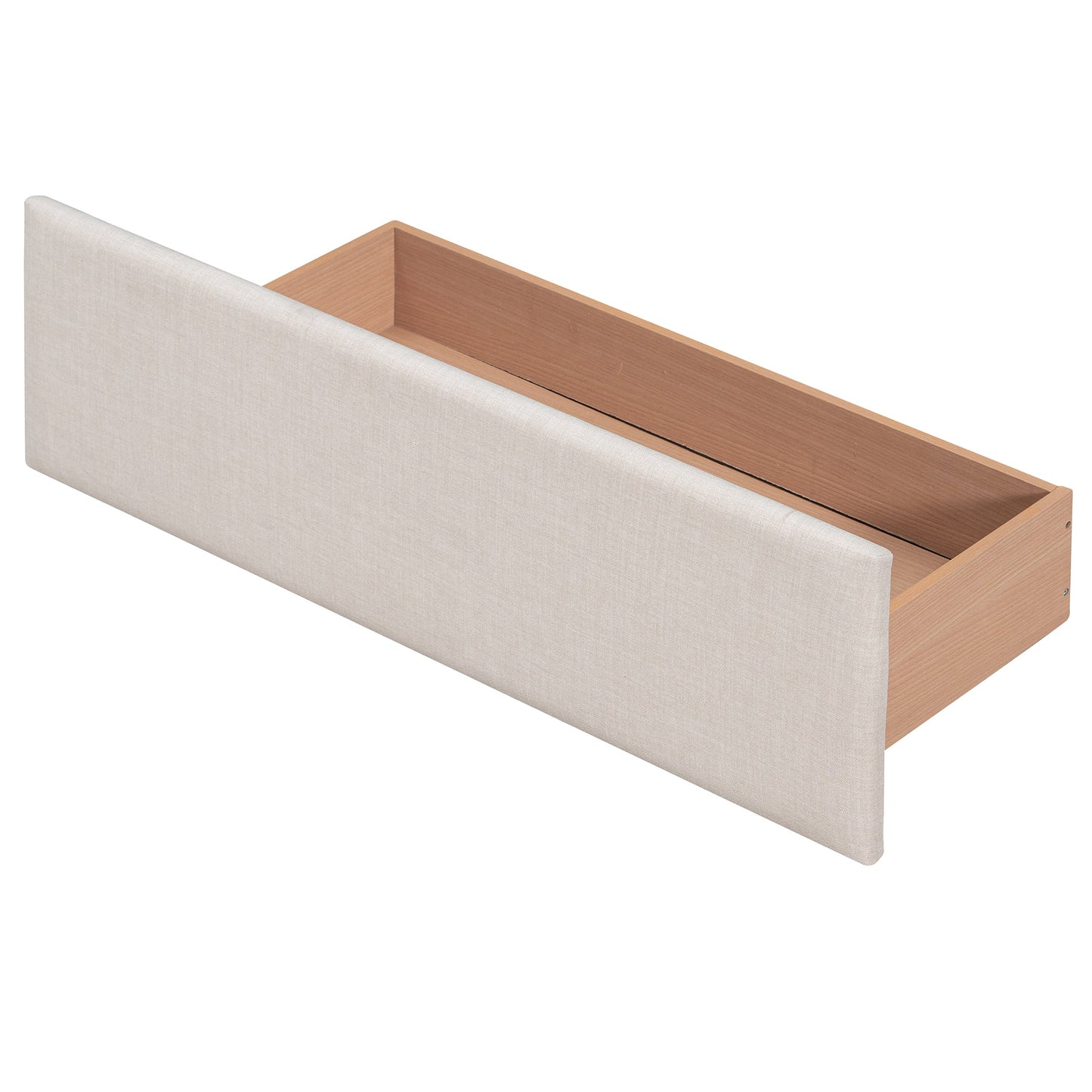 Upholstered Platform Bed with Classic Headboard and 4 Drawers No Box Spring Needed Linen Fabric Queen Size Beige - Korvel