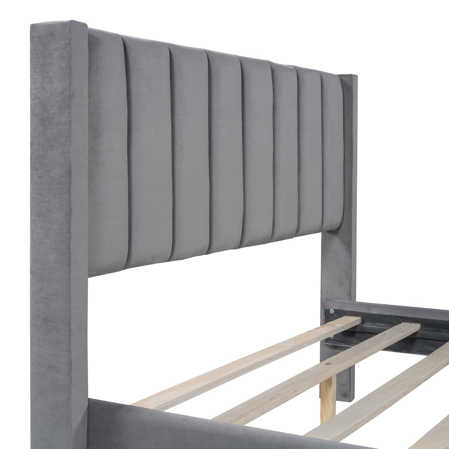 Full Size Storage Bed Velvet Upholstered Platform Bed with a Big Drawer - Gray - Korvel