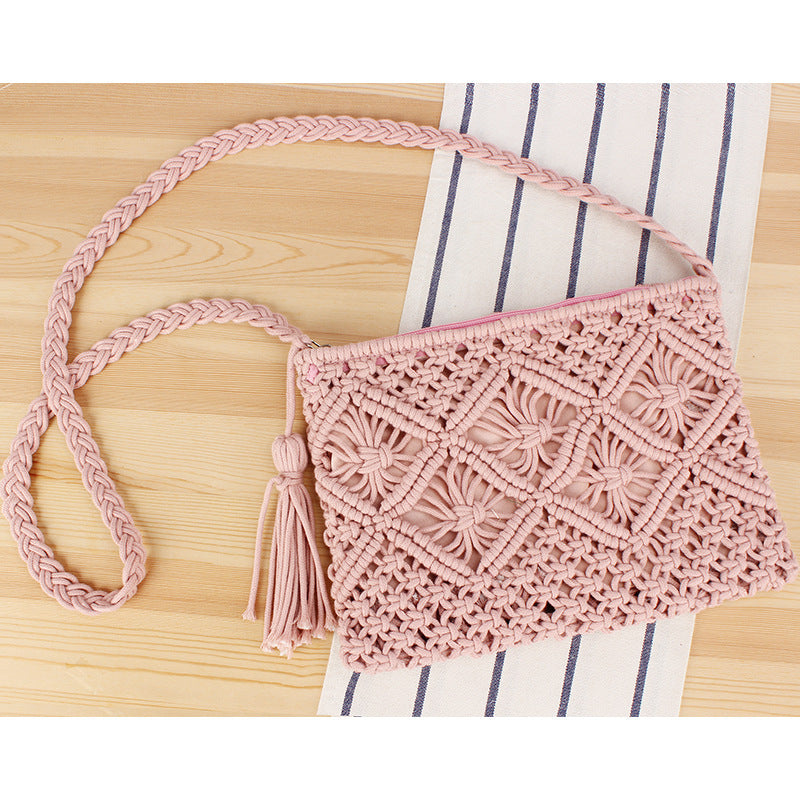Tassel Handheld Woven Bag Retro Handheld Woven Bag Summer Vacation Tourism Beach Bag - Korvel